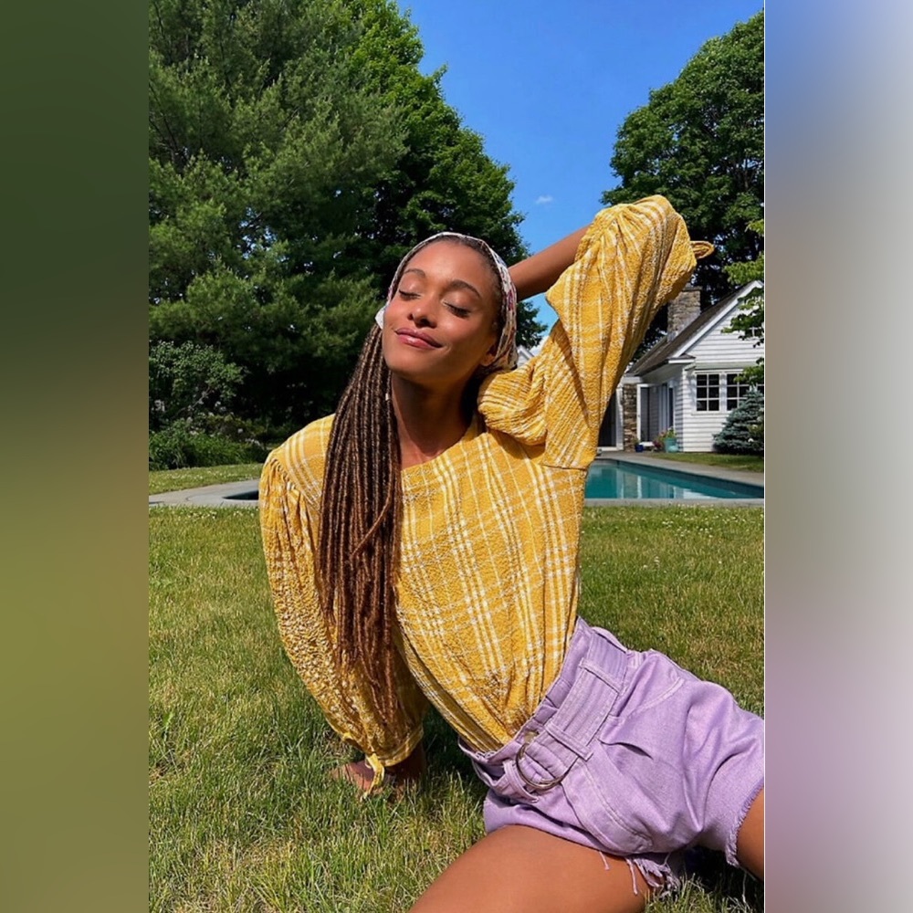 Free People Intimately Yellow Plaid Bodysuit